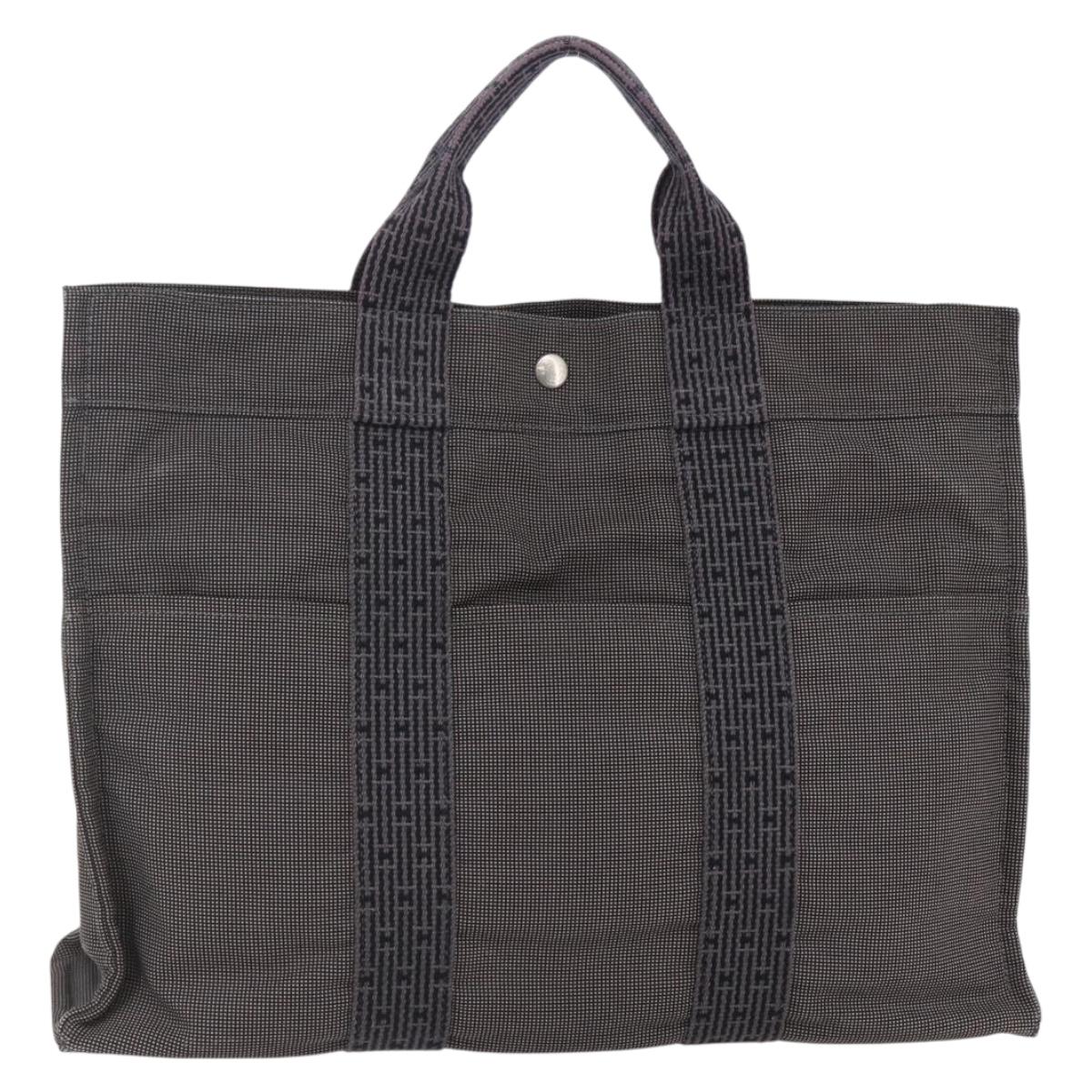HERMES Her Line MM Hand Bag Canvas Gray Auth th6407