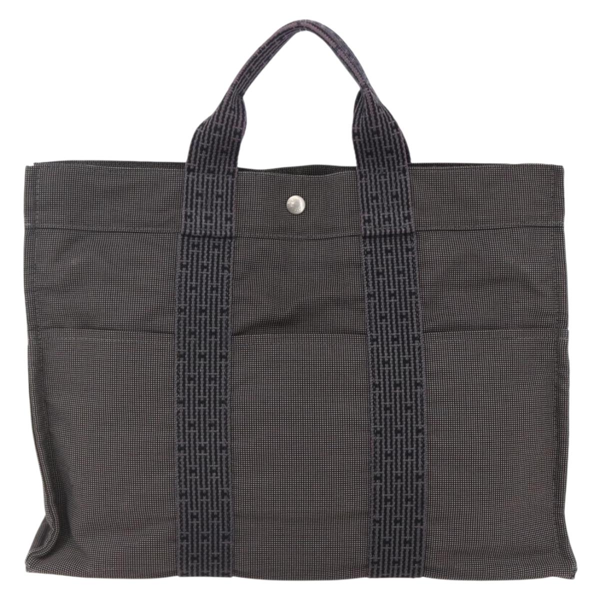 HERMES Her Line MM Hand Bag Canvas Gray Auth th6407