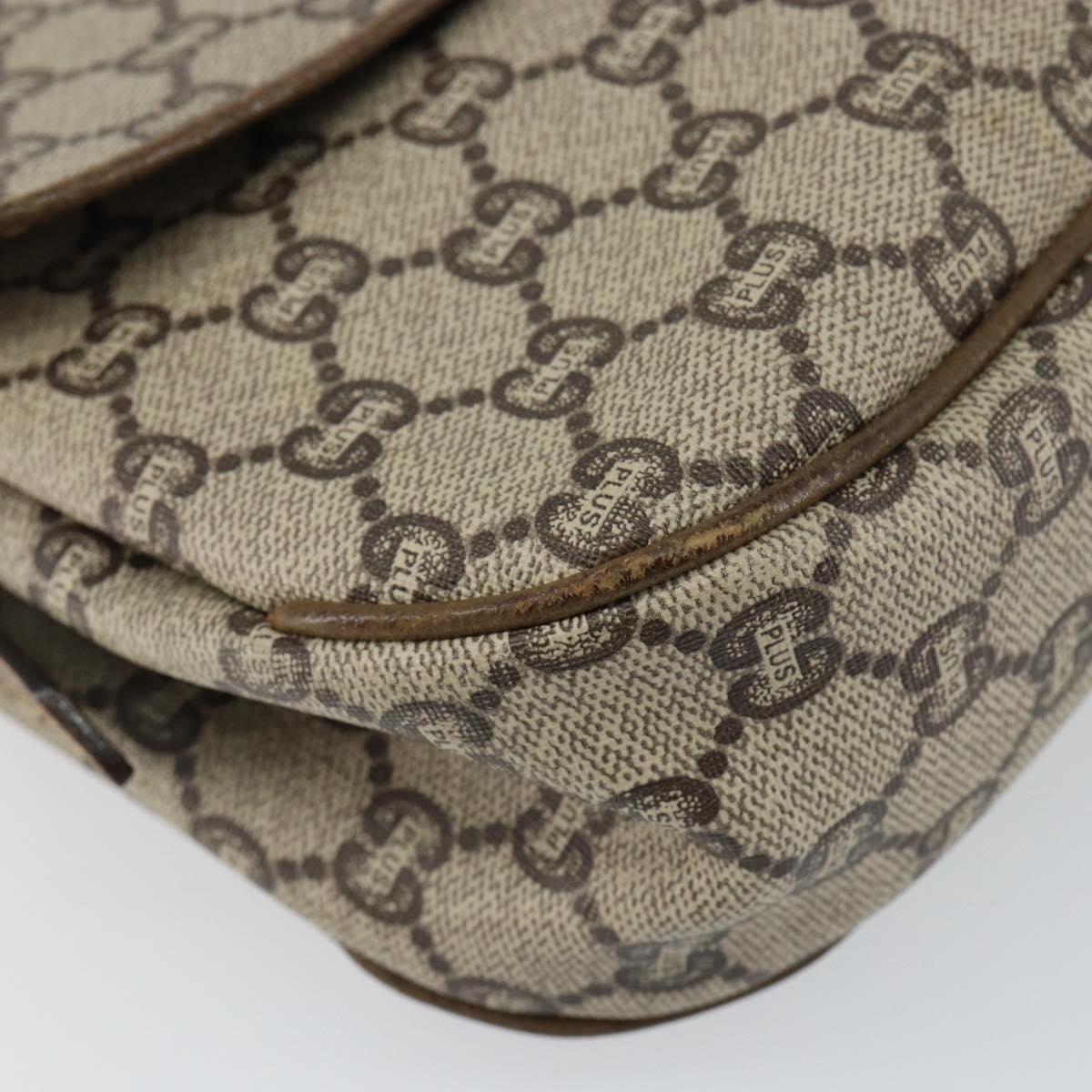 GUCCI GG PLUS Canvas Shoulder Bag PVC Leather Beige Auth th6415
