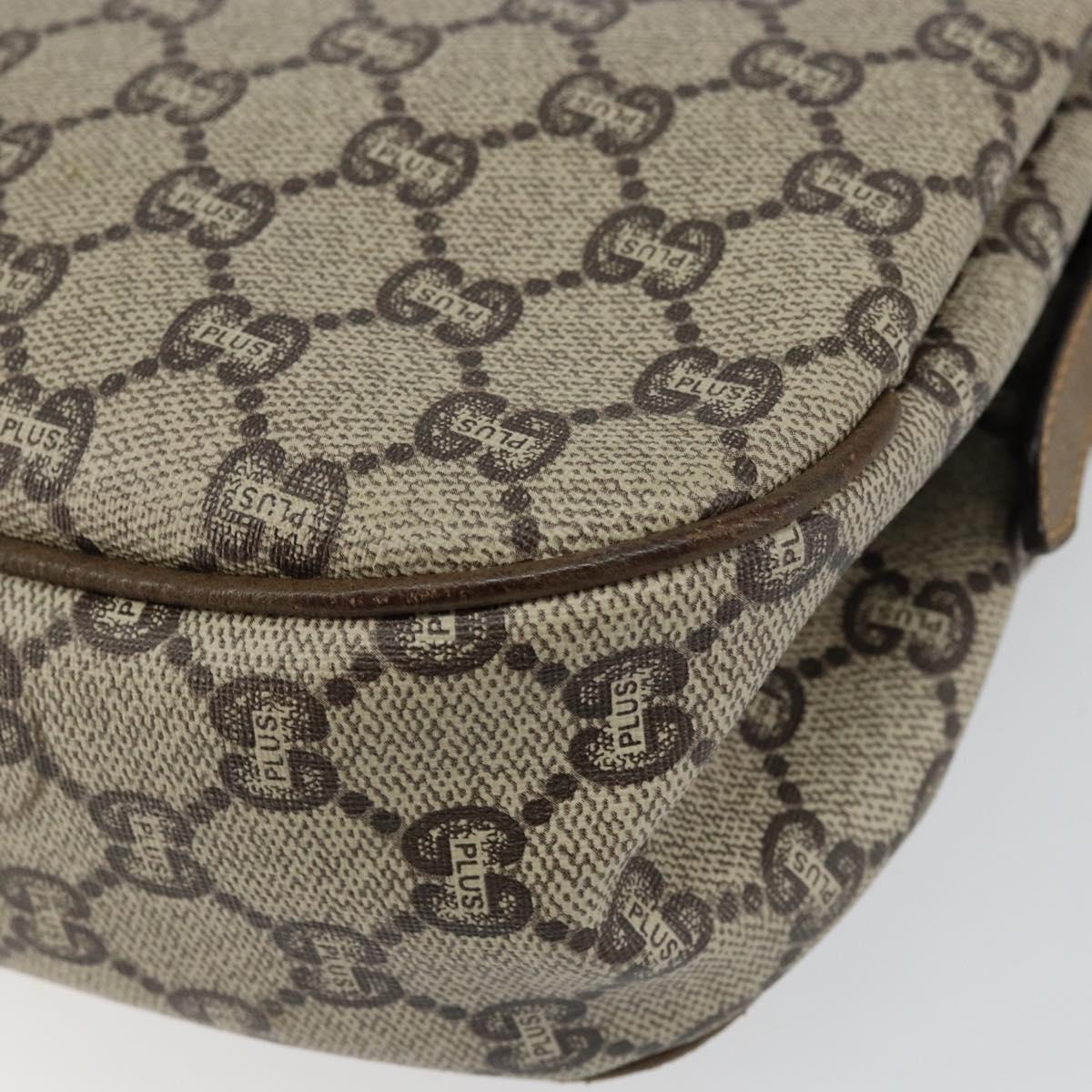 GUCCI GG PLUS Canvas Shoulder Bag PVC Leather Beige Auth th6415