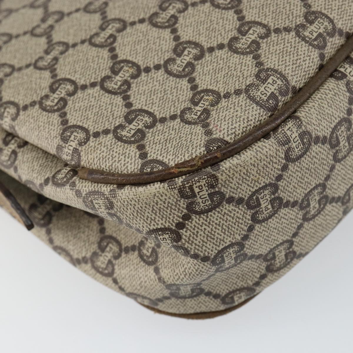 GUCCI GG PLUS Canvas Shoulder Bag PVC Leather Beige Auth th6415