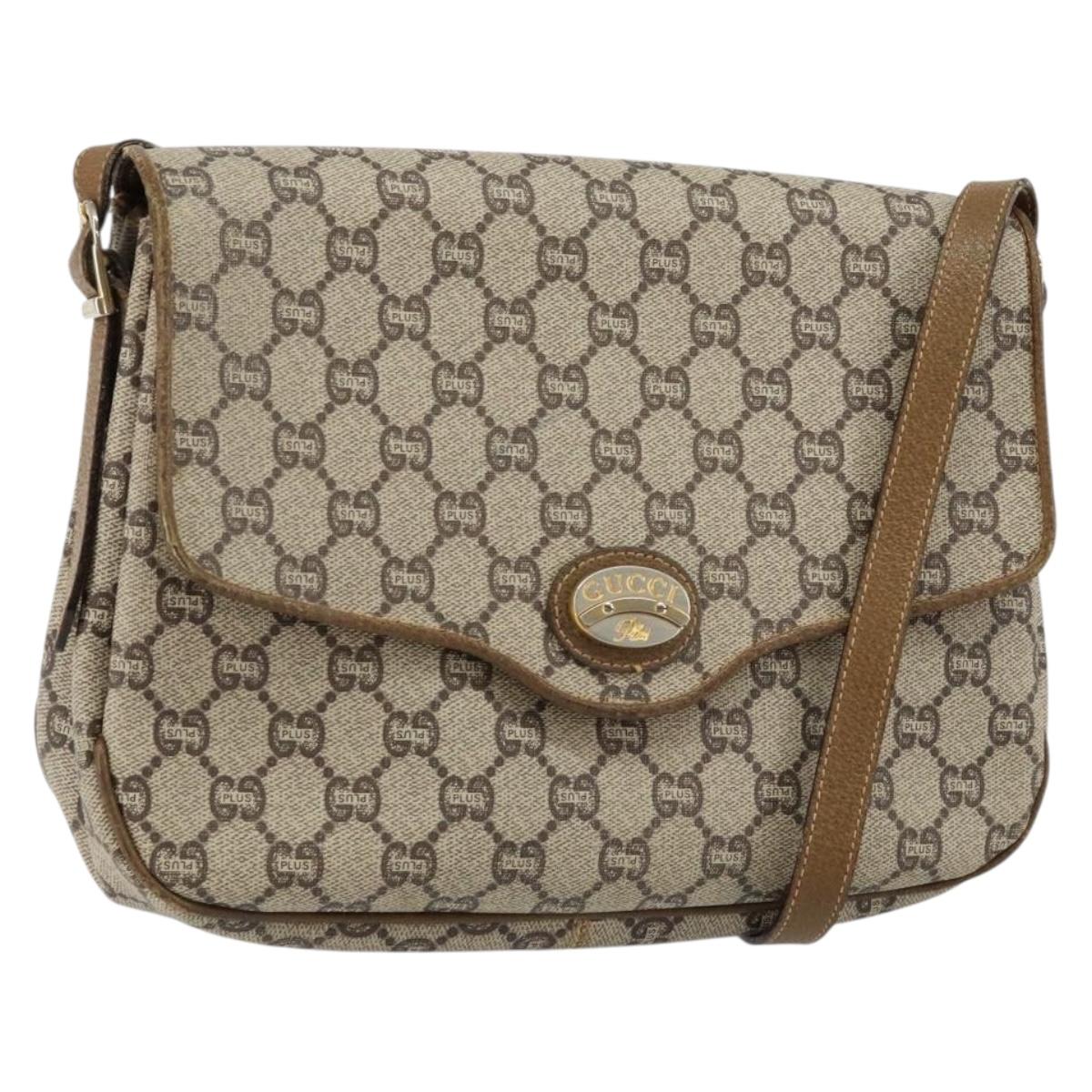 GUCCI GG PLUS Canvas Shoulder Bag PVC Leather Beige Auth th6415