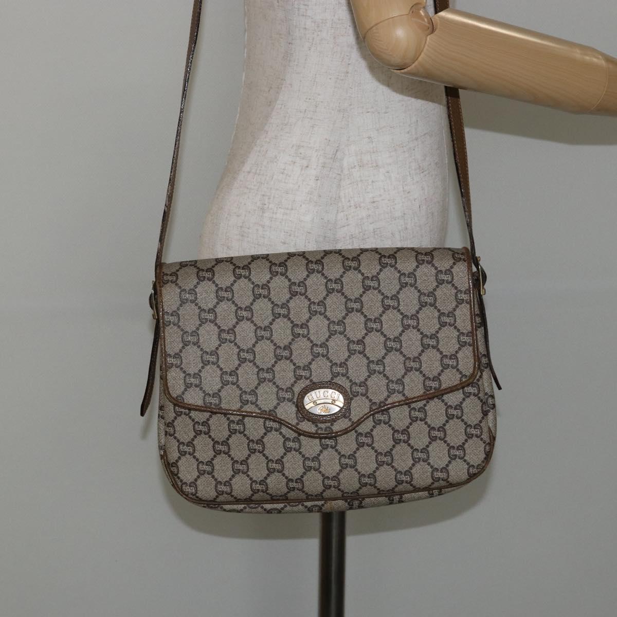 GUCCI GG PLUS Canvas Shoulder Bag PVC Leather Beige Auth th6415