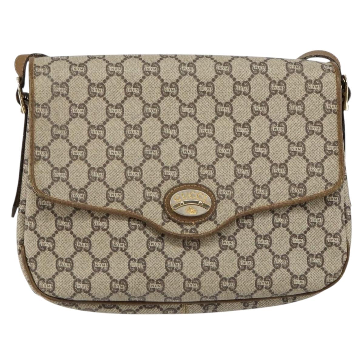GUCCI GG PLUS Canvas Shoulder Bag PVC Leather Beige Auth th6415