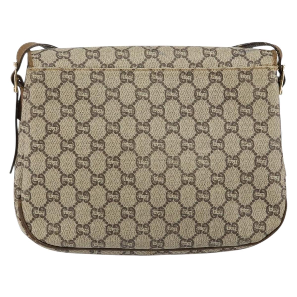 GUCCI GG PLUS Canvas Shoulder Bag PVC Leather Beige Auth th6415