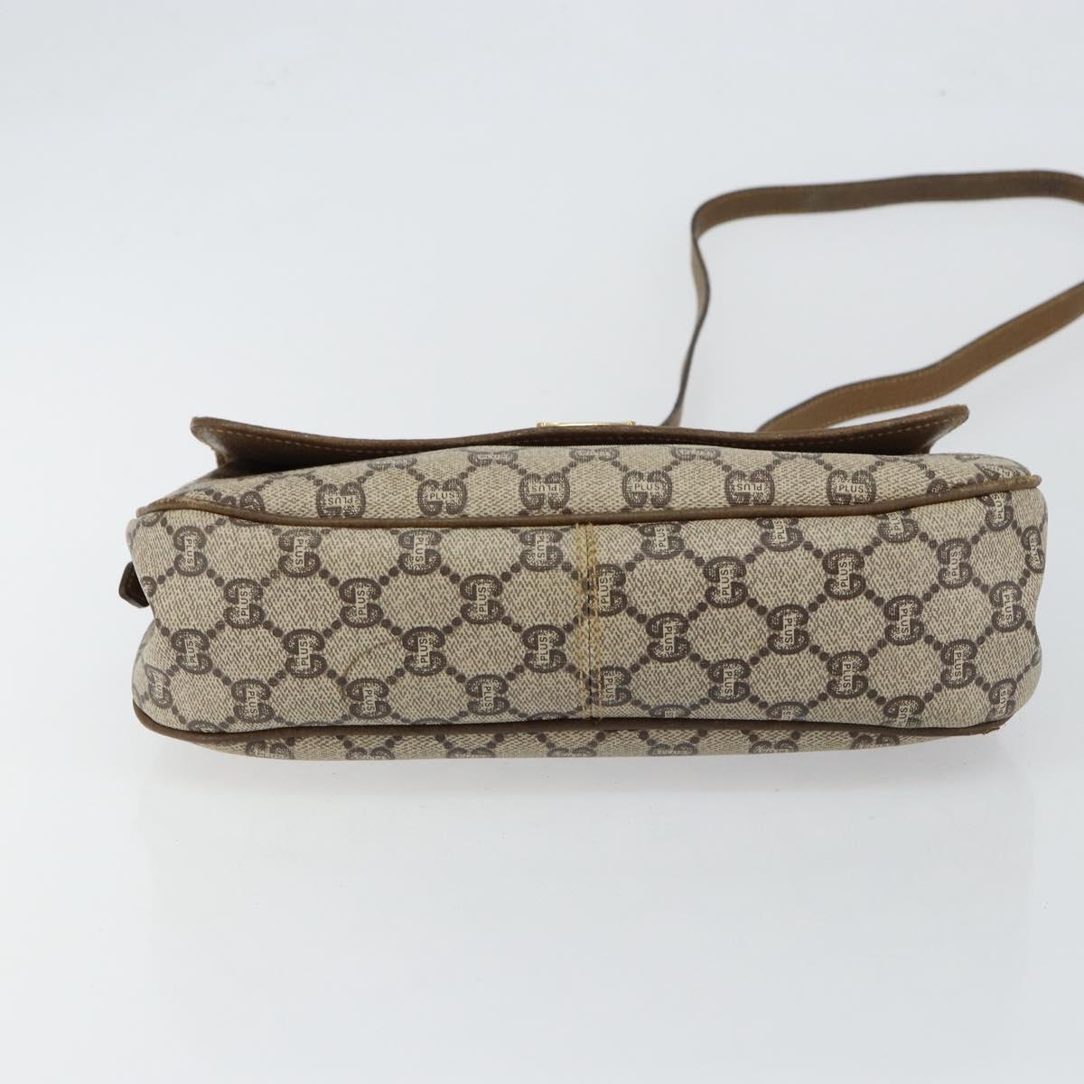 GUCCI GG PLUS Canvas Shoulder Bag PVC Leather Beige Auth th6415