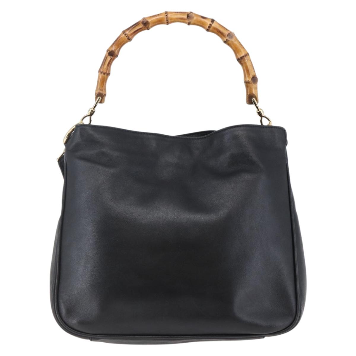 GUCCI Bamboo Shoulder Bag Leather 2way Black Auth th6418