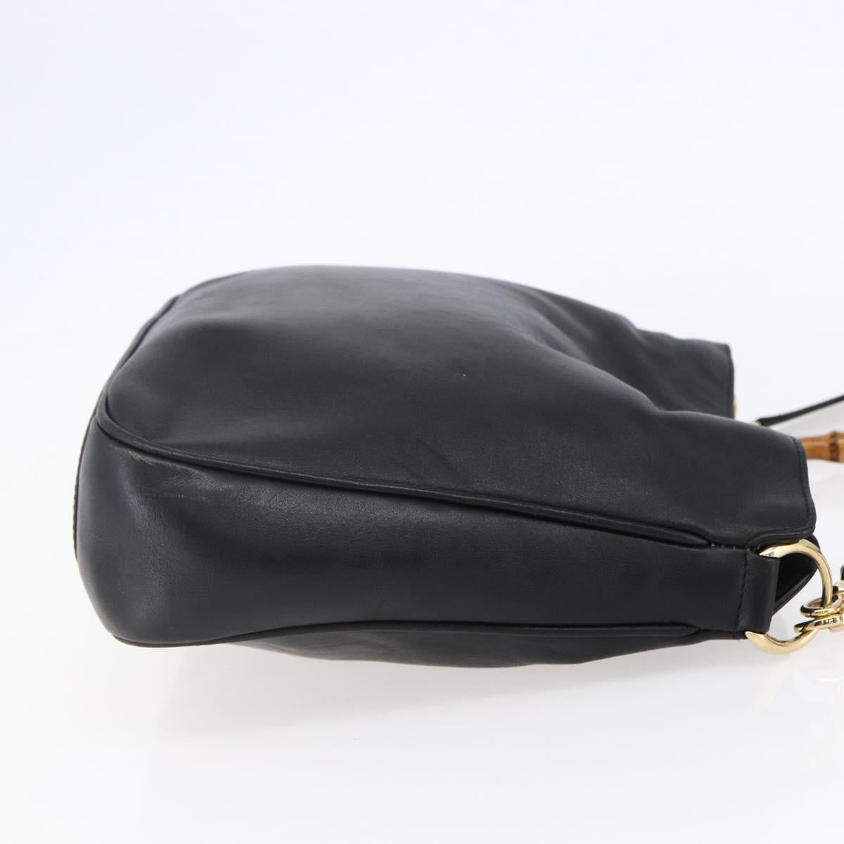 GUCCI Bamboo Shoulder Bag Leather 2way Black Auth th6418