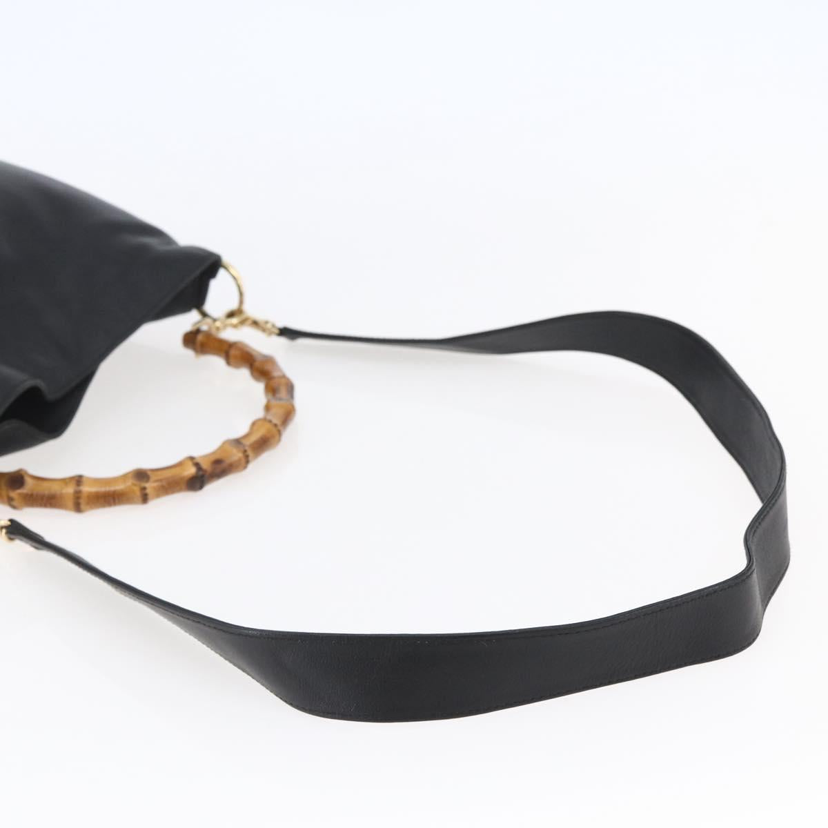 GUCCI Bamboo Shoulder Bag Leather 2way Black Auth th6418