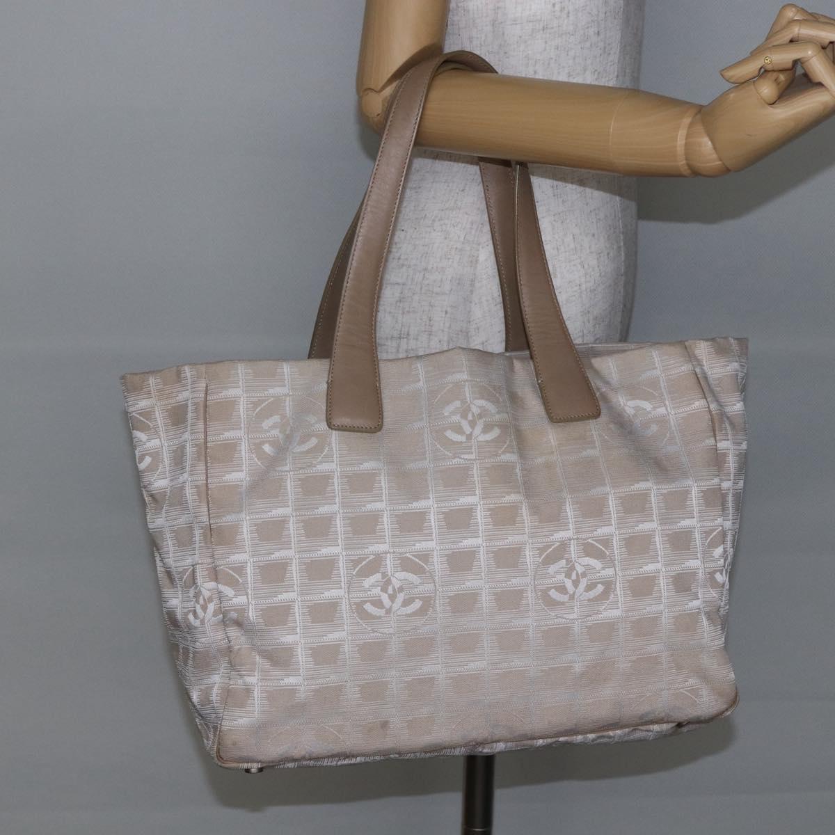 CHANEL New travel line Tote Bag Nylon Beige CC Auth th6420