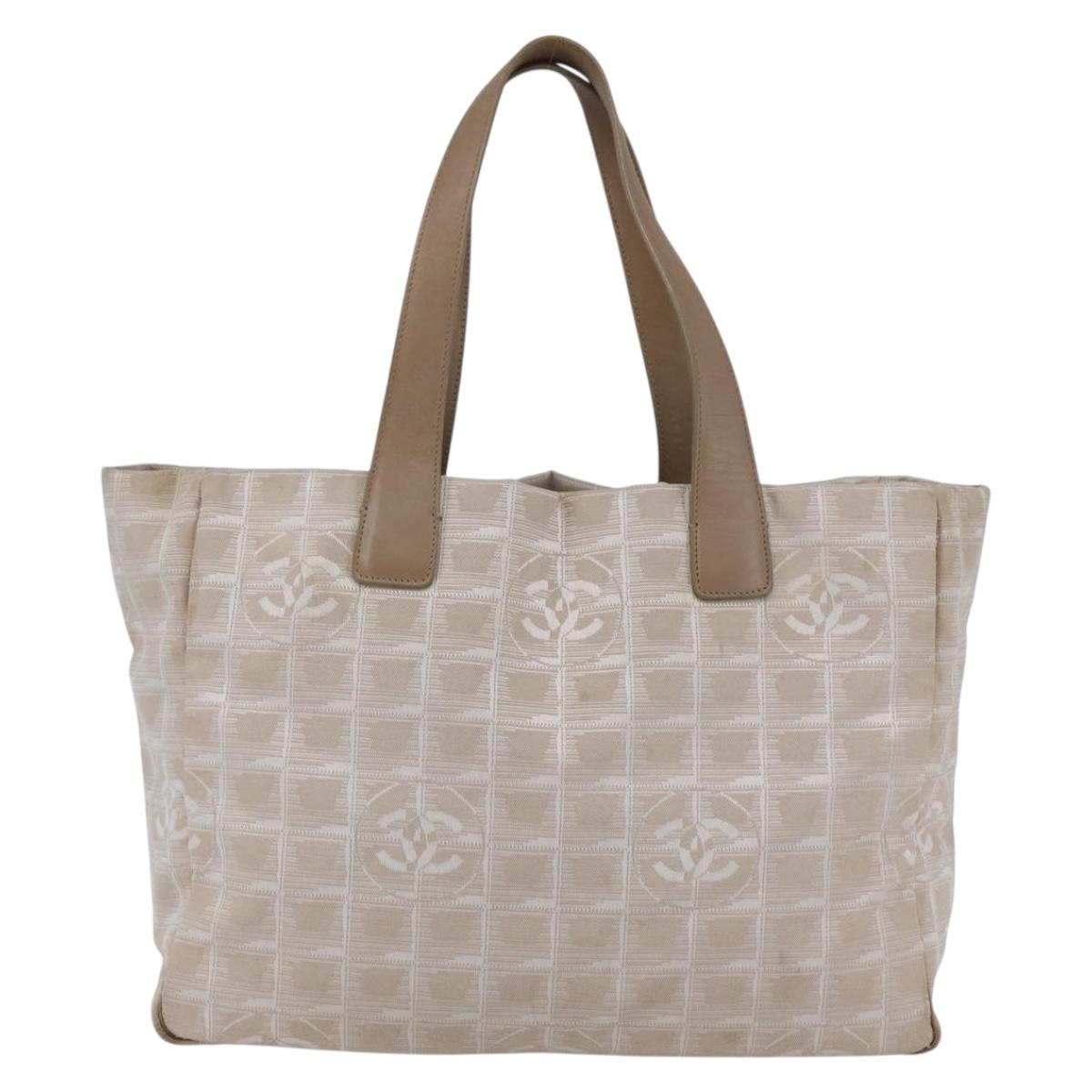 CHANEL New travel line Tote Bag Nylon Beige CC Auth th6420