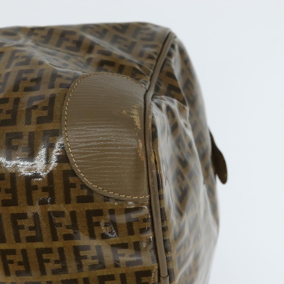 FENDI Zucchino Canvas Boston Bag Coated Canvas Vintage Brown Gold Auth th6422