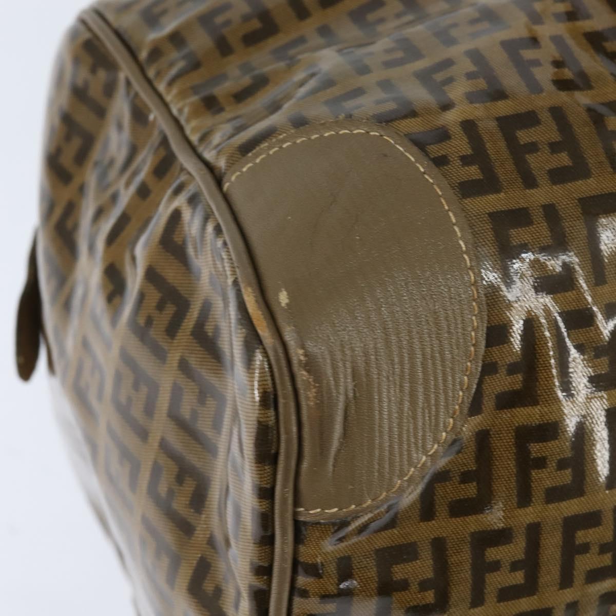 FENDI Zucchino Canvas Boston Bag Coated Canvas Vintage Brown Gold Auth th6422