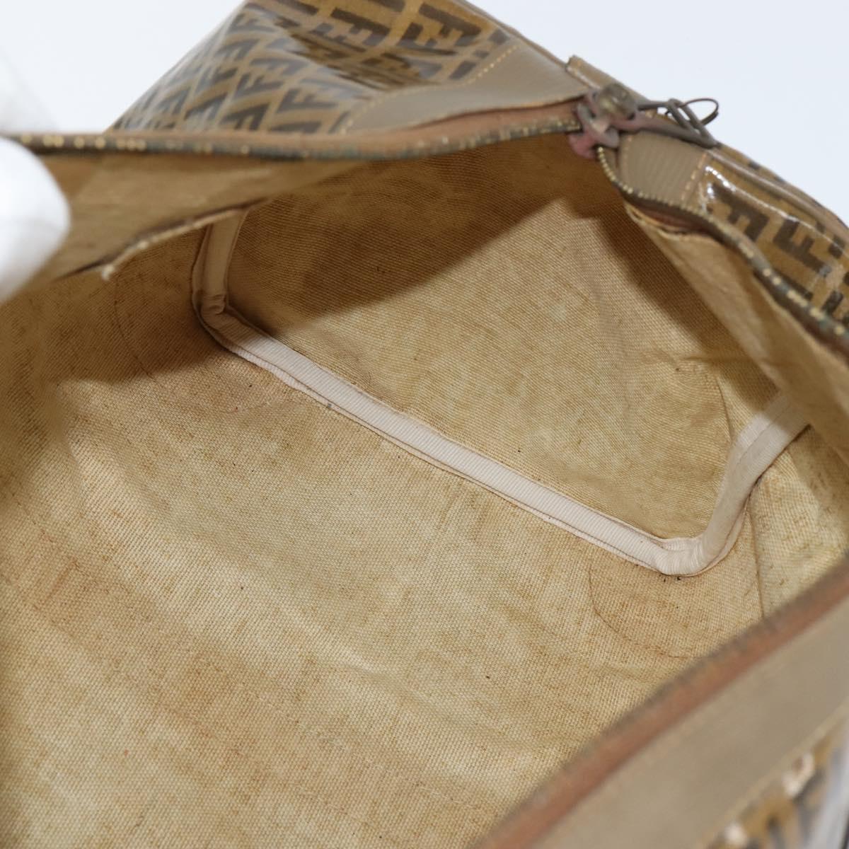 FENDI Zucchino Canvas Boston Bag Coated Canvas Vintage Brown Gold Auth th6422