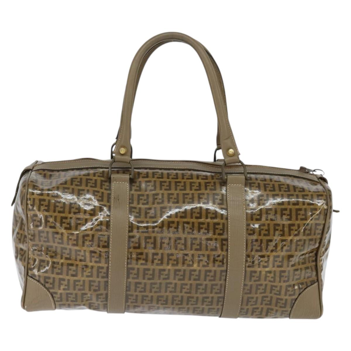 FENDI Zucchino Canvas Boston Bag Coated Canvas Vintage Brown Gold Auth th6422