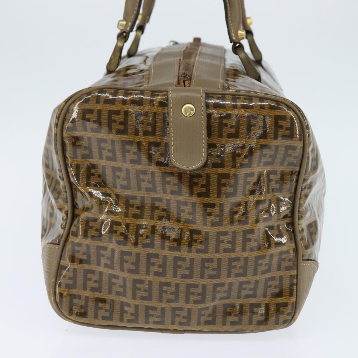 FENDI Zucchino Canvas Boston Bag Coated Canvas Vintage Brown Gold Auth th6422
