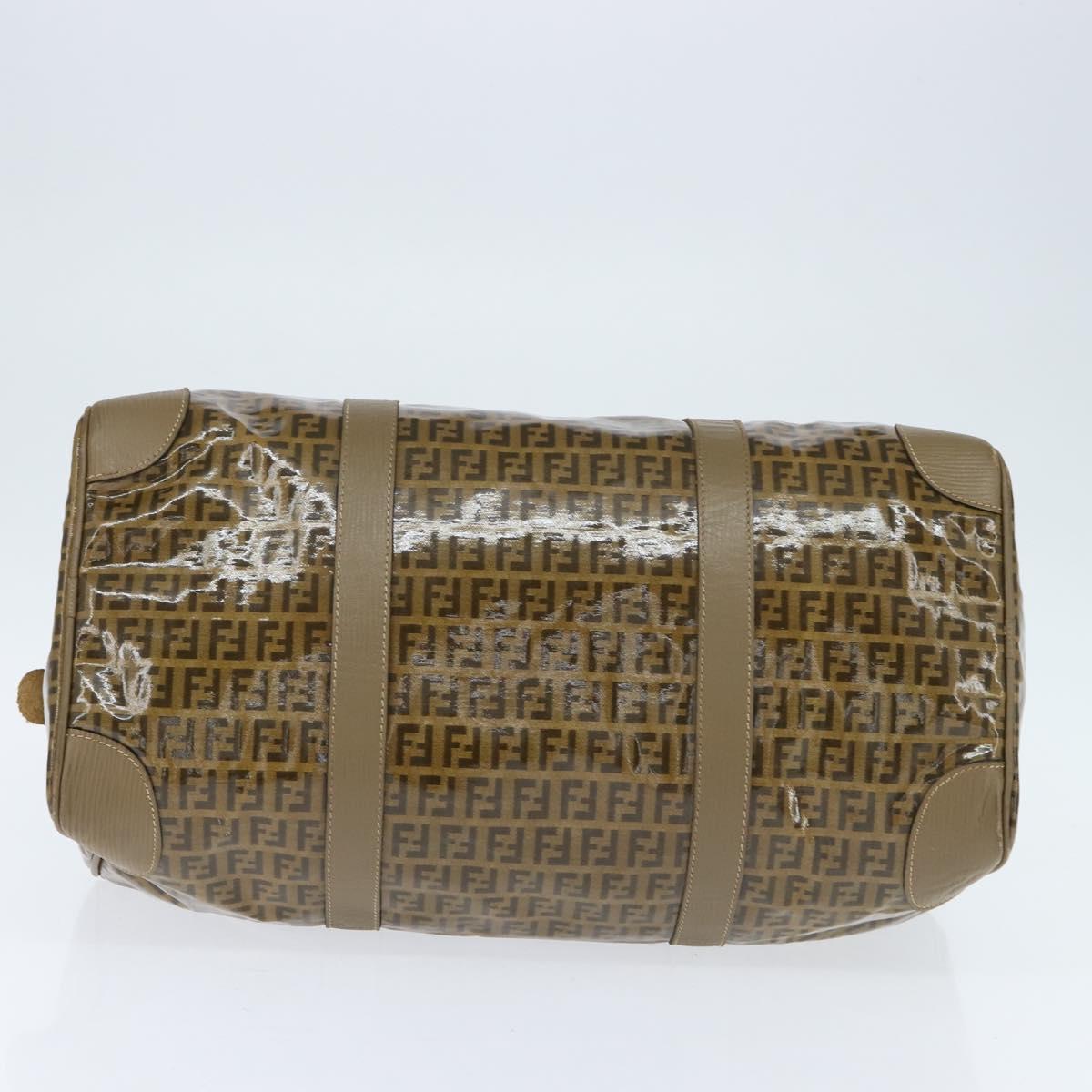 FENDI Zucchino Canvas Boston Bag Coated Canvas Vintage Brown Gold Auth th6422