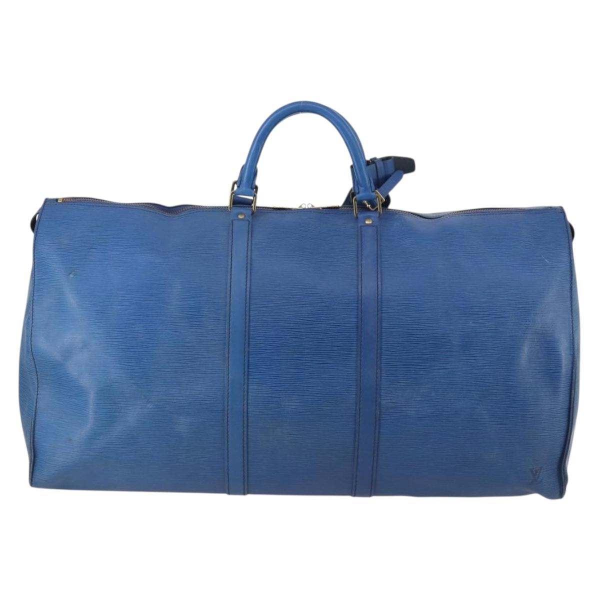 LOUIS VUITTON Epi Keepall 60 Boston Bag Old model Blue M42945 LV Auth th6430