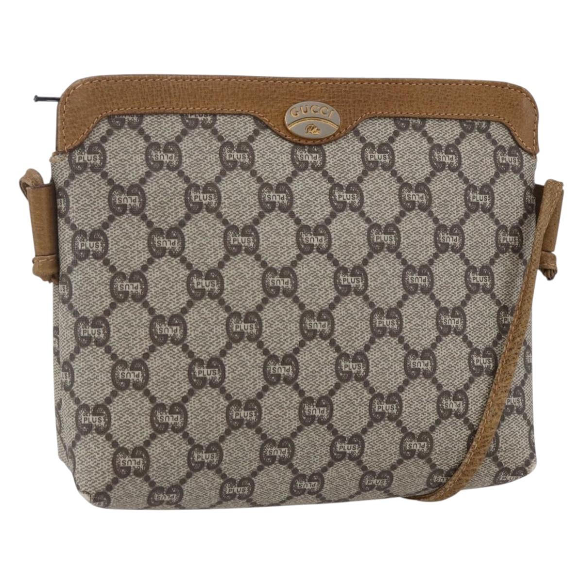 GUCCI GG Plus Supreme Shoulder Bag PVC Beige Gold Auth th6453