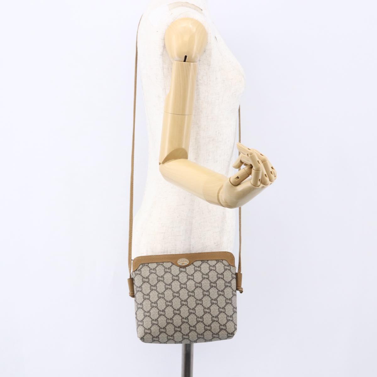 GUCCI GG Plus Supreme Shoulder Bag PVC Beige Gold Auth th6453