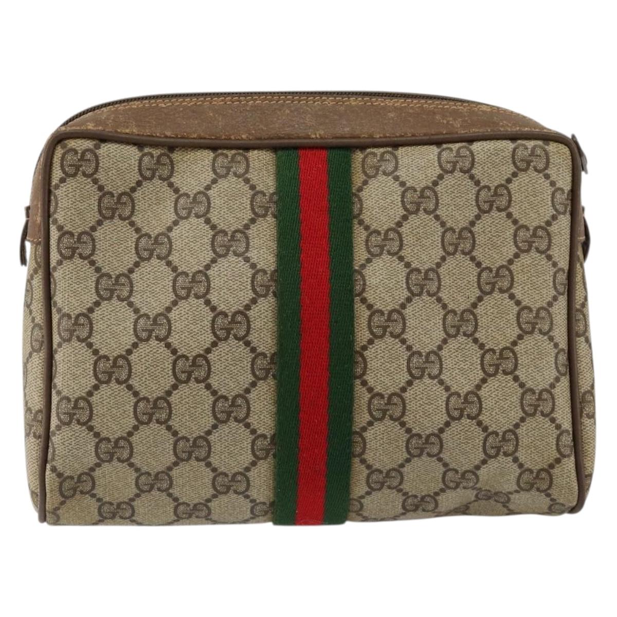 GUCCI GG Supreme Web Sherry Line Clutch Bag PVC Beige Gold 89 01 012 Auth th6454