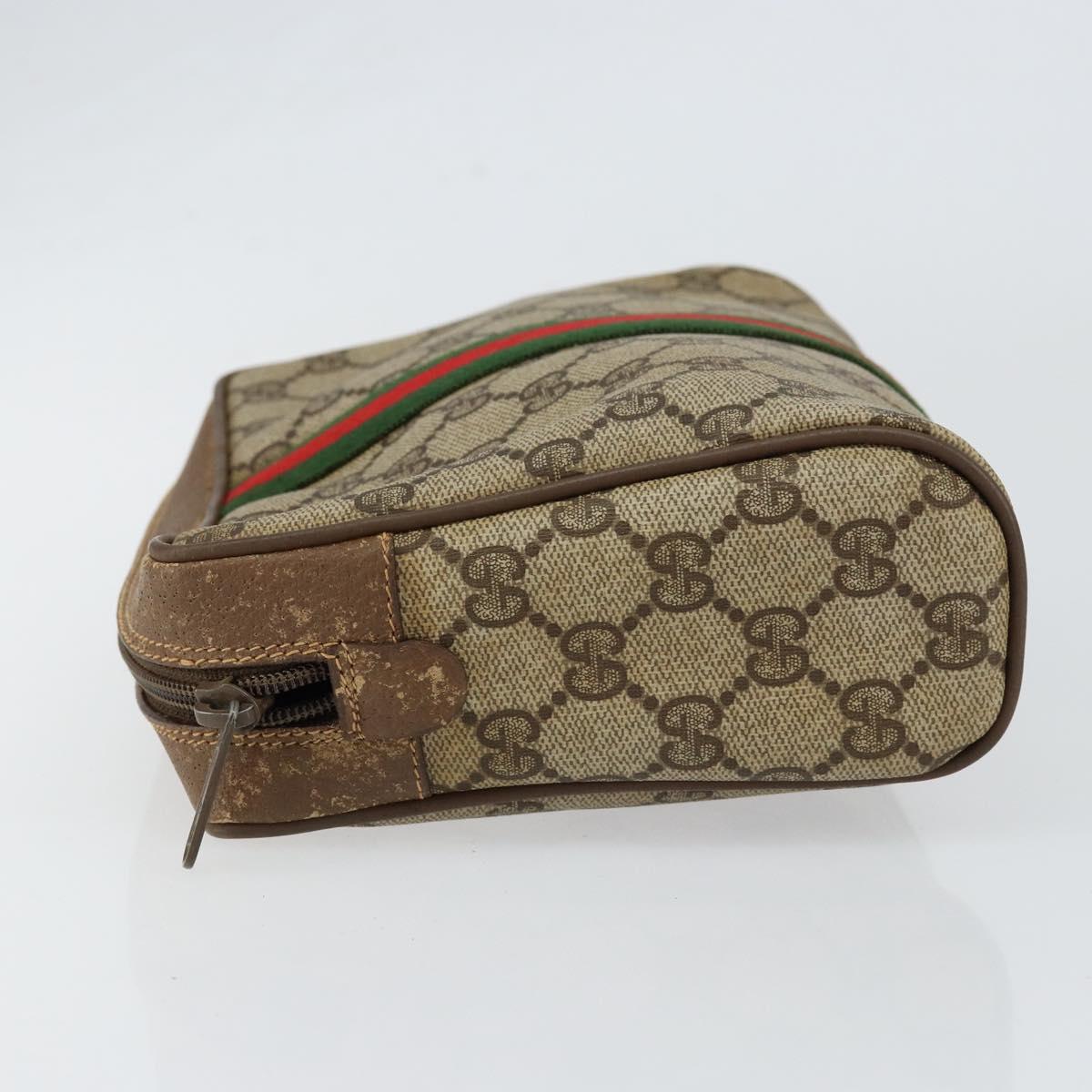 GUCCI GG Supreme Web Sherry Line Clutch Bag PVC Beige Gold 89 01 012 Auth th6454
