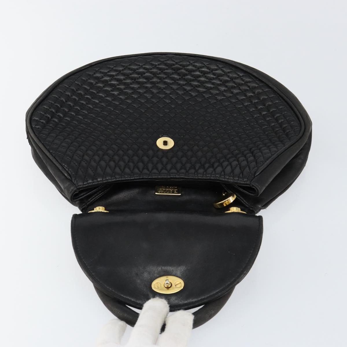 BALLY Quilted Hand Bag Leather Gold Black Auth th6456