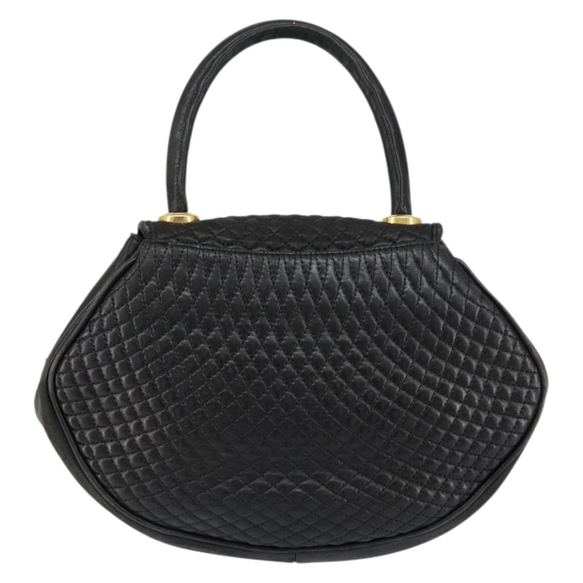 BALLY Quilted Hand Bag Leather Gold Black Auth th6456