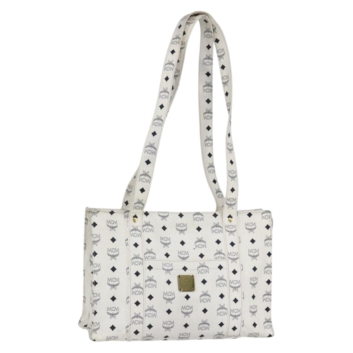 MCM Logogram Vicetos Shoulder Bag PVC Leather White Gold Auth th6467