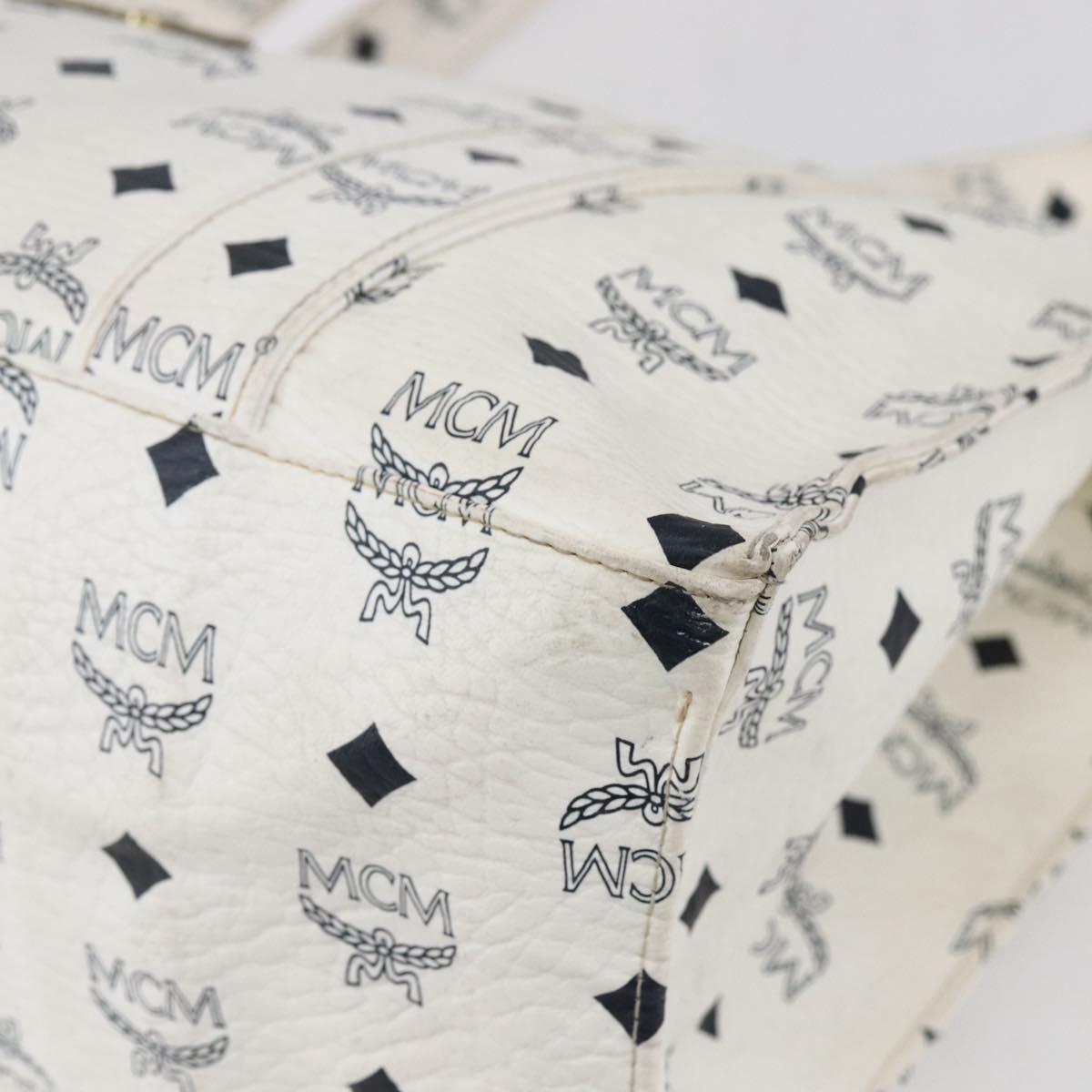 MCM Logogram Vicetos Shoulder Bag PVC Leather White Gold Auth th6467