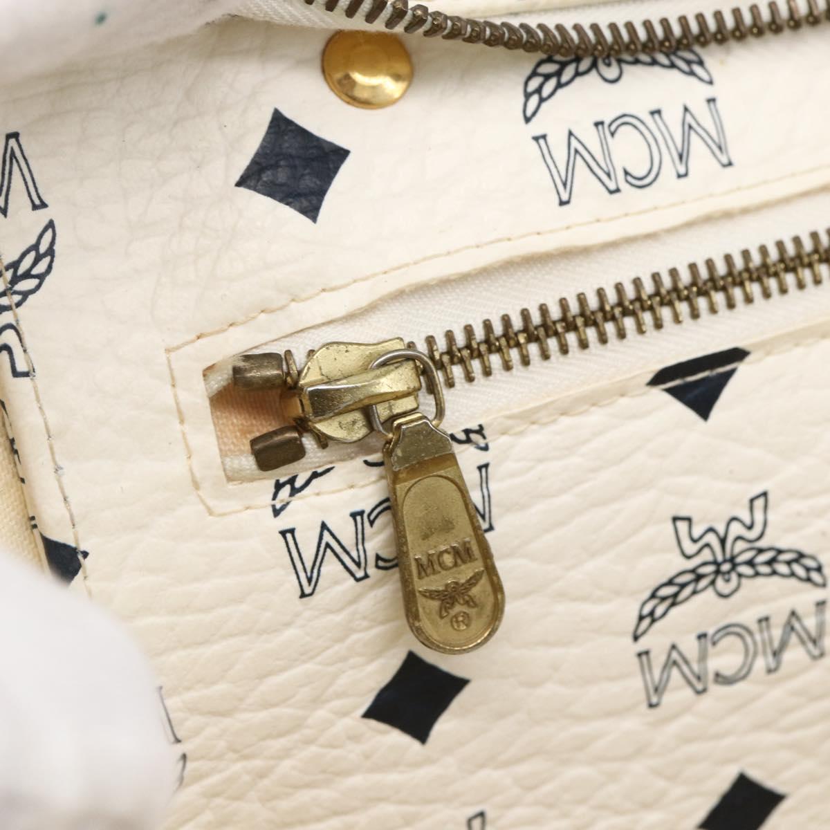 MCM Logogram Vicetos Shoulder Bag PVC Leather White Gold Auth th6467
