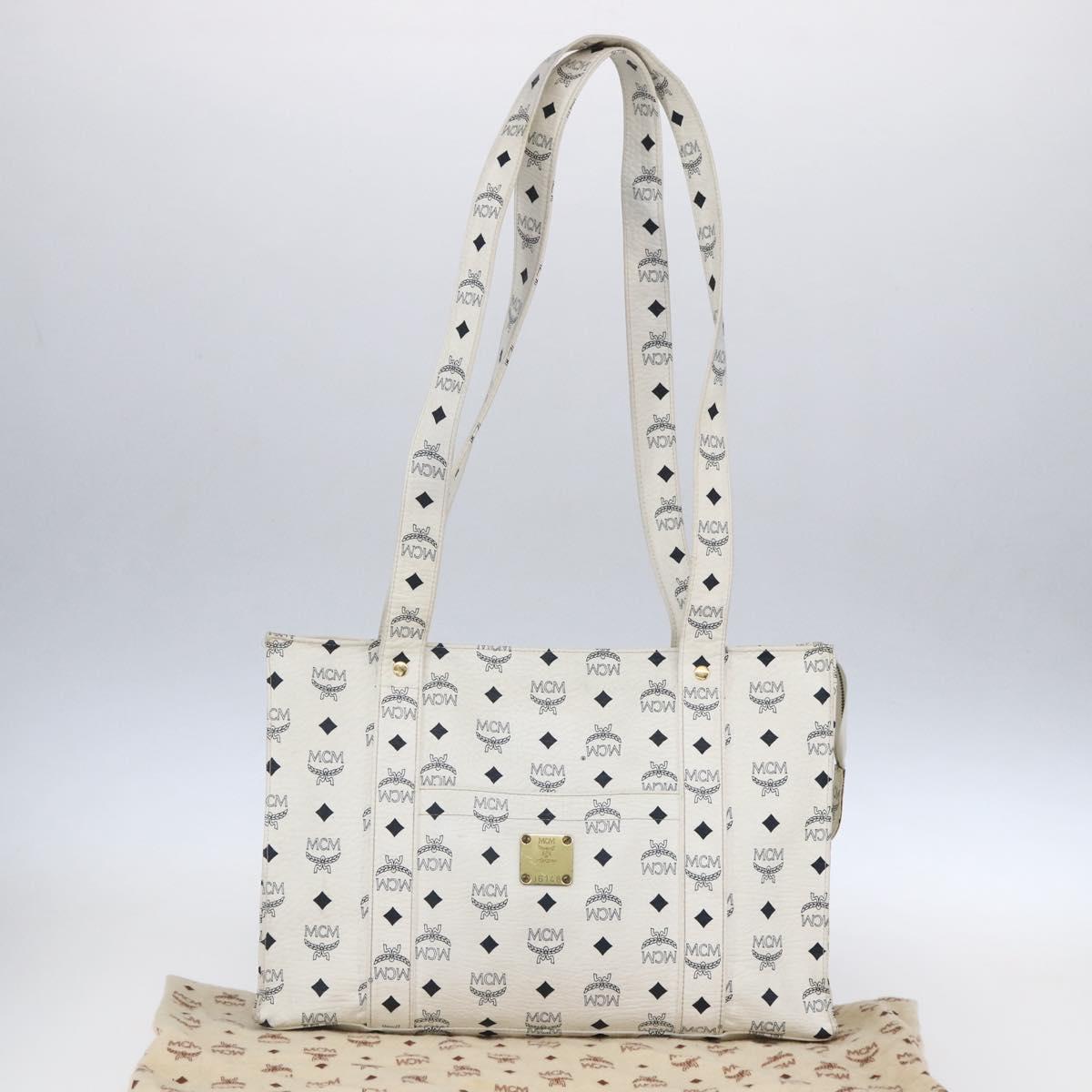 MCM Logogram Vicetos Shoulder Bag PVC Leather White Gold Auth th6467