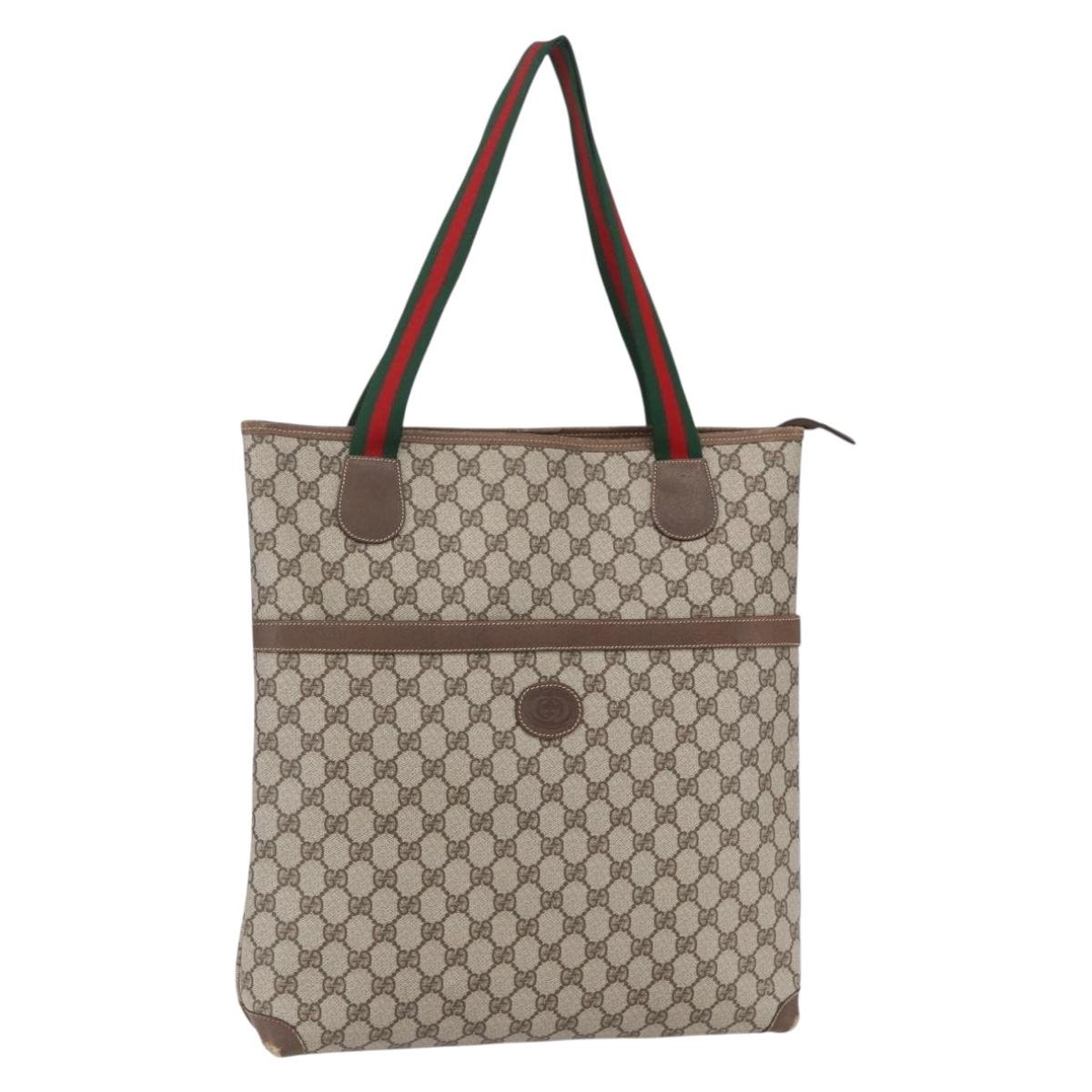 GUCCI GG Supreme Web Sherry Line Tote Bag PVC Beige Gold 002 39 0163 Auth th6468