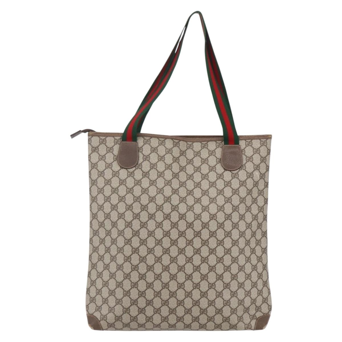 GUCCI GG Supreme Web Sherry Line Tote Bag PVC Beige Gold 002 39 0163 Auth th6468