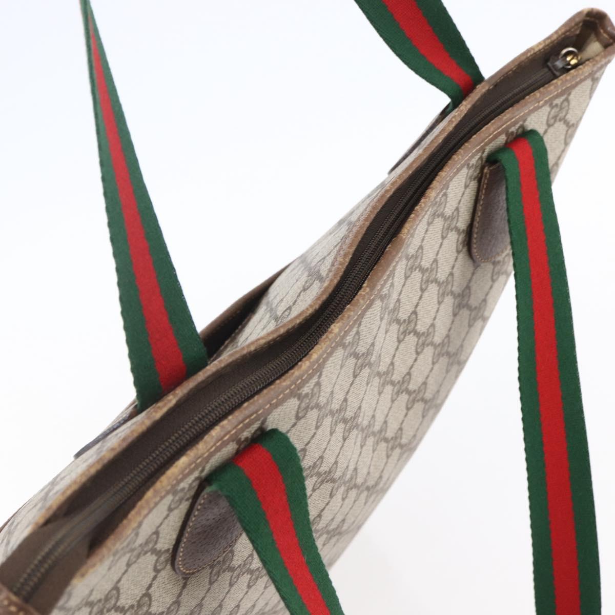 GUCCI GG Supreme Web Sherry Line Tote Bag PVC Beige Gold 002 39 0163 Auth th6468