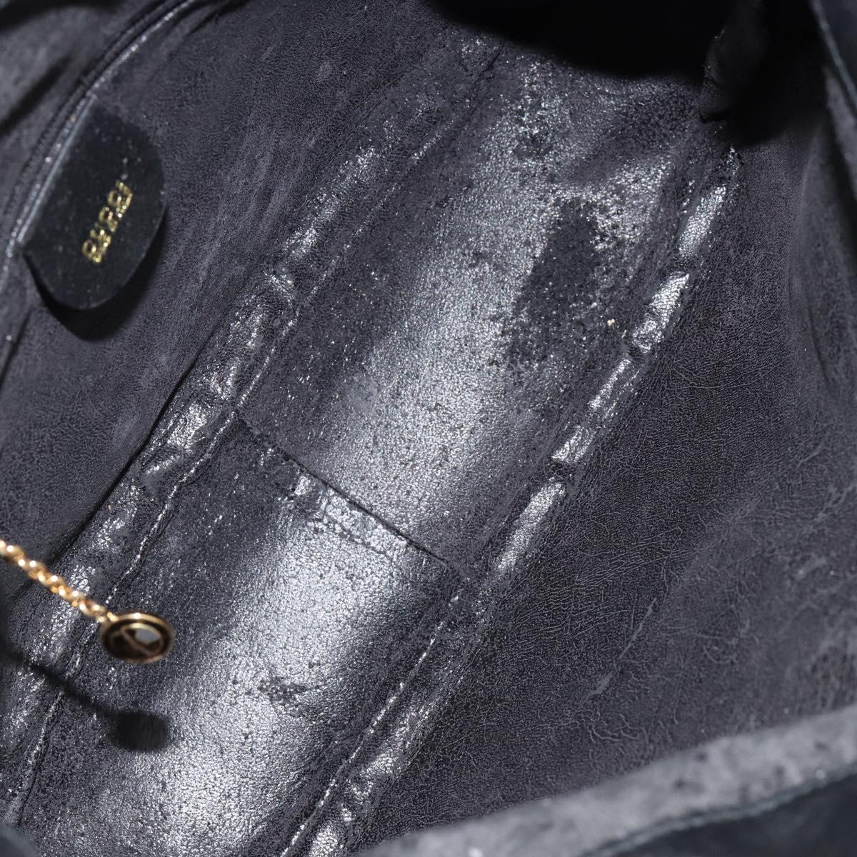 GUCCI Bamboo Hand Bag Leather 2way Black Gold 001 2113 1638 Auth th6469