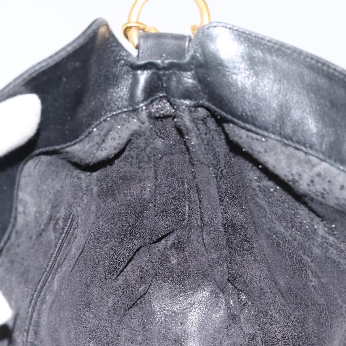 GUCCI Bamboo Hand Bag Leather 2way Black Gold 001 2113 1638 Auth th6469