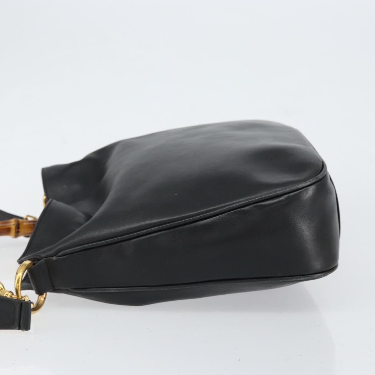 GUCCI Bamboo Hand Bag Leather 2way Black Gold 001 2113 1638 Auth th6469