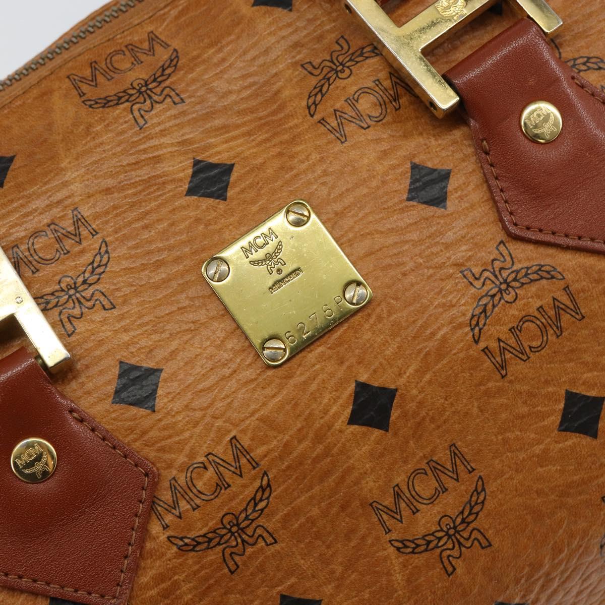 MCM Logogram Vicetos Hand Bag PVC Leather Brown Gold Auth th6487