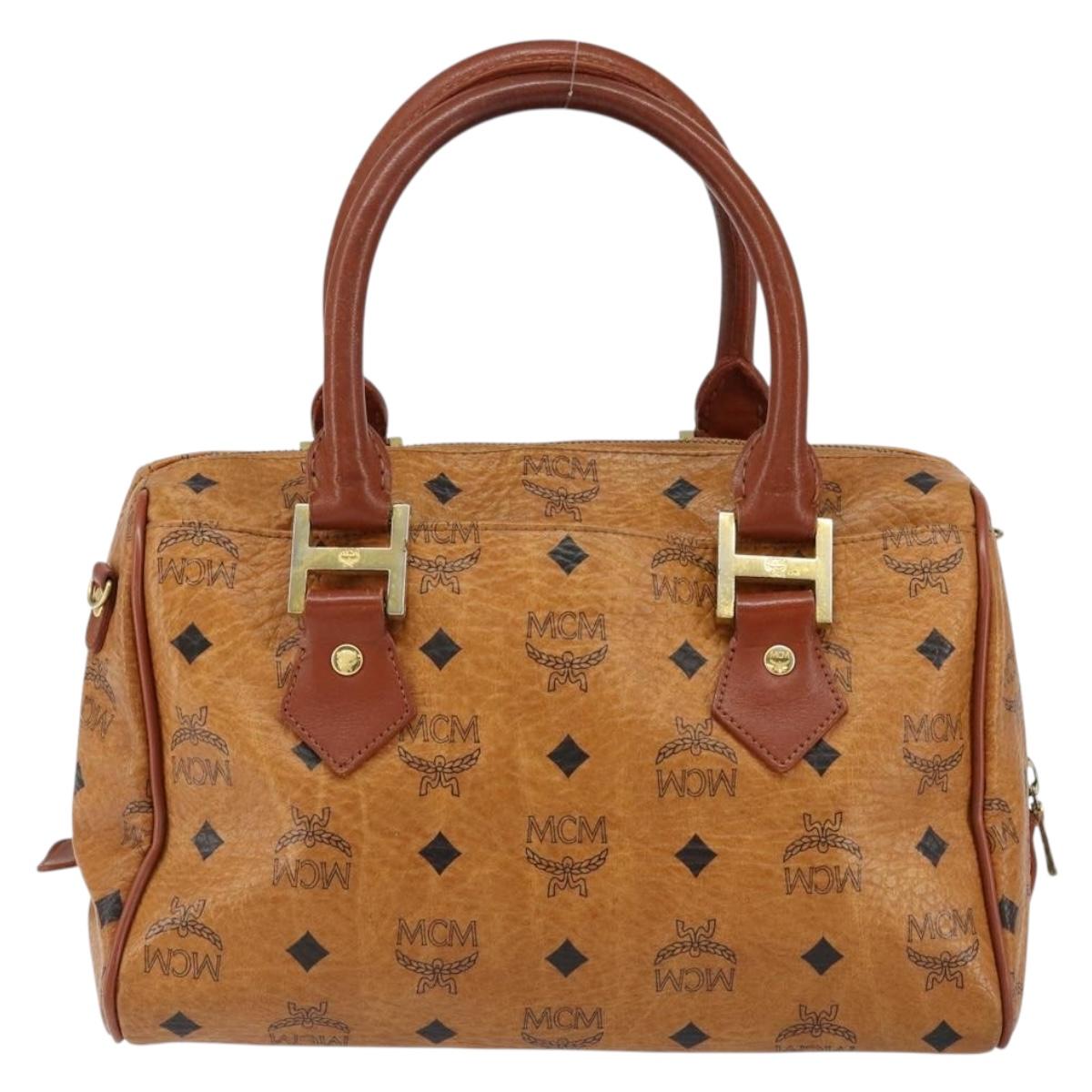 MCM Logogram Vicetos Hand Bag PVC Leather Brown Gold Auth th6487