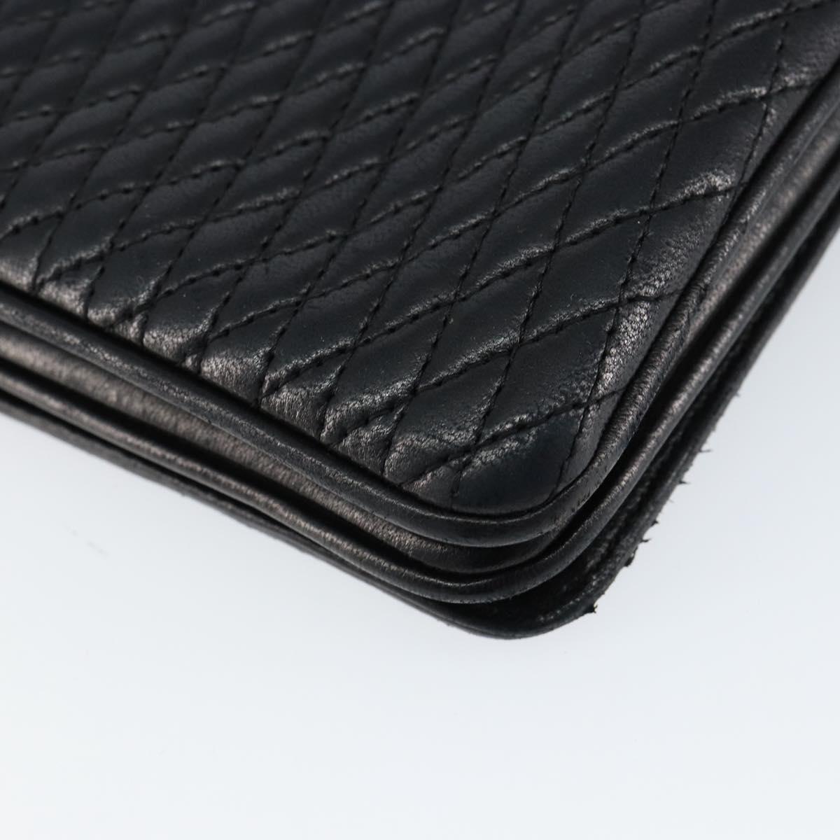 BALLY Quilted Chain Shoulder Bag Leather Black Gold Auth th6489