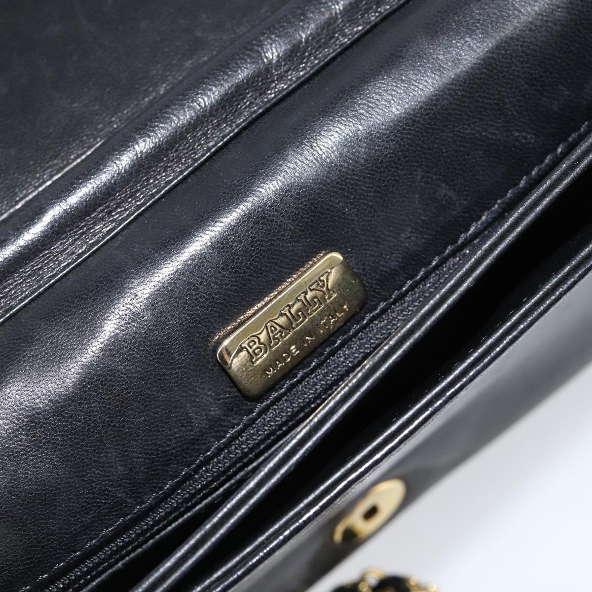BALLY Quilted Chain Shoulder Bag Leather Black Gold Auth th6489