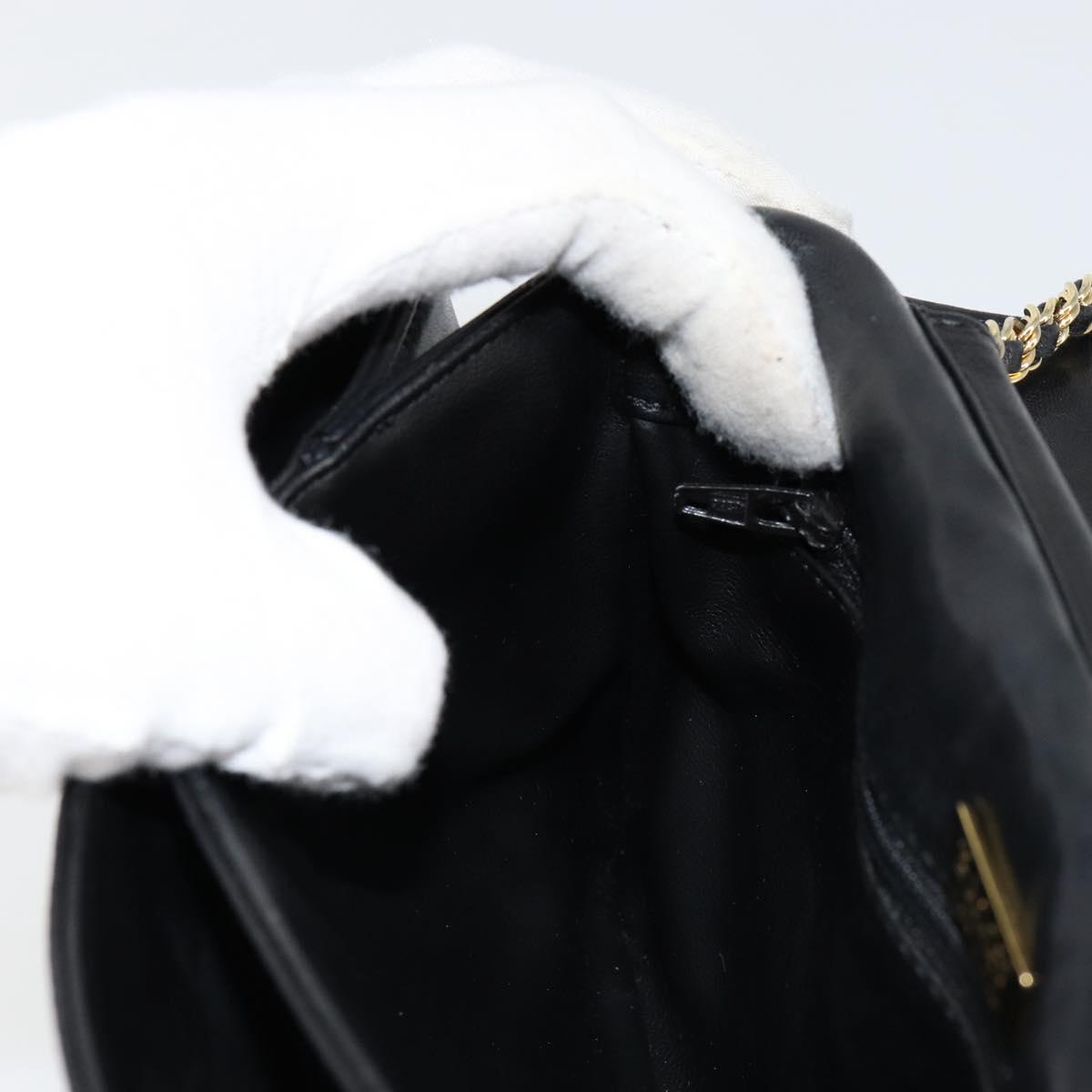 BALLY Quilted Chain Shoulder Bag Leather Black Gold Auth th6489