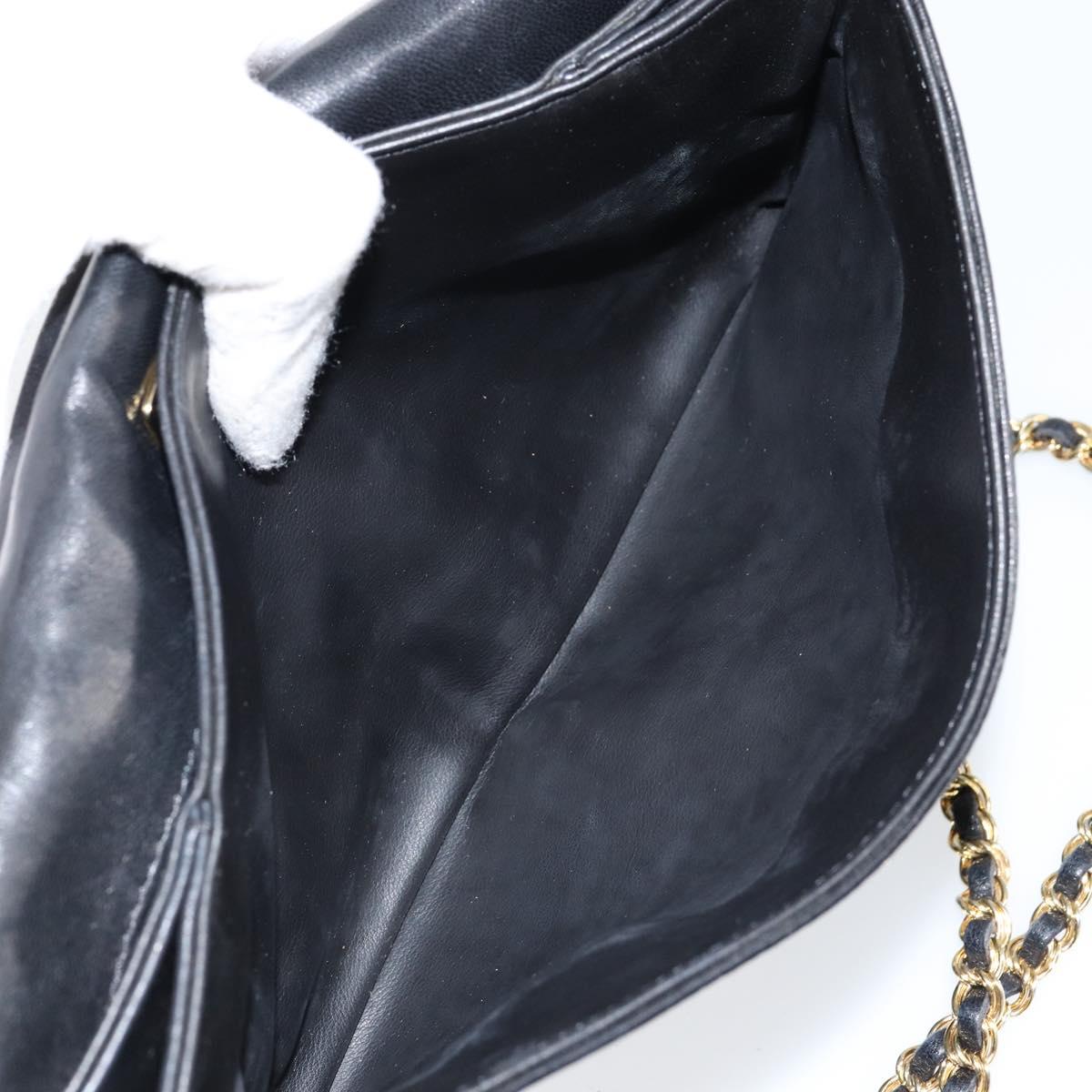 BALLY Quilted Chain Shoulder Bag Leather Black Gold Auth th6489