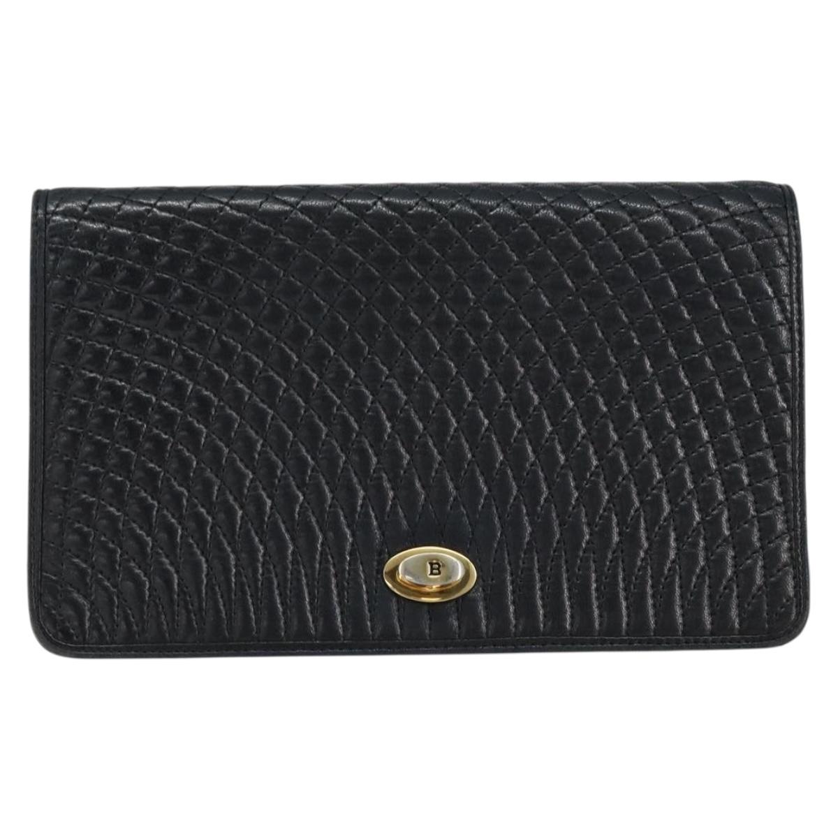 BALLY Quilted Chain Shoulder Bag Leather Black Gold Auth th6489