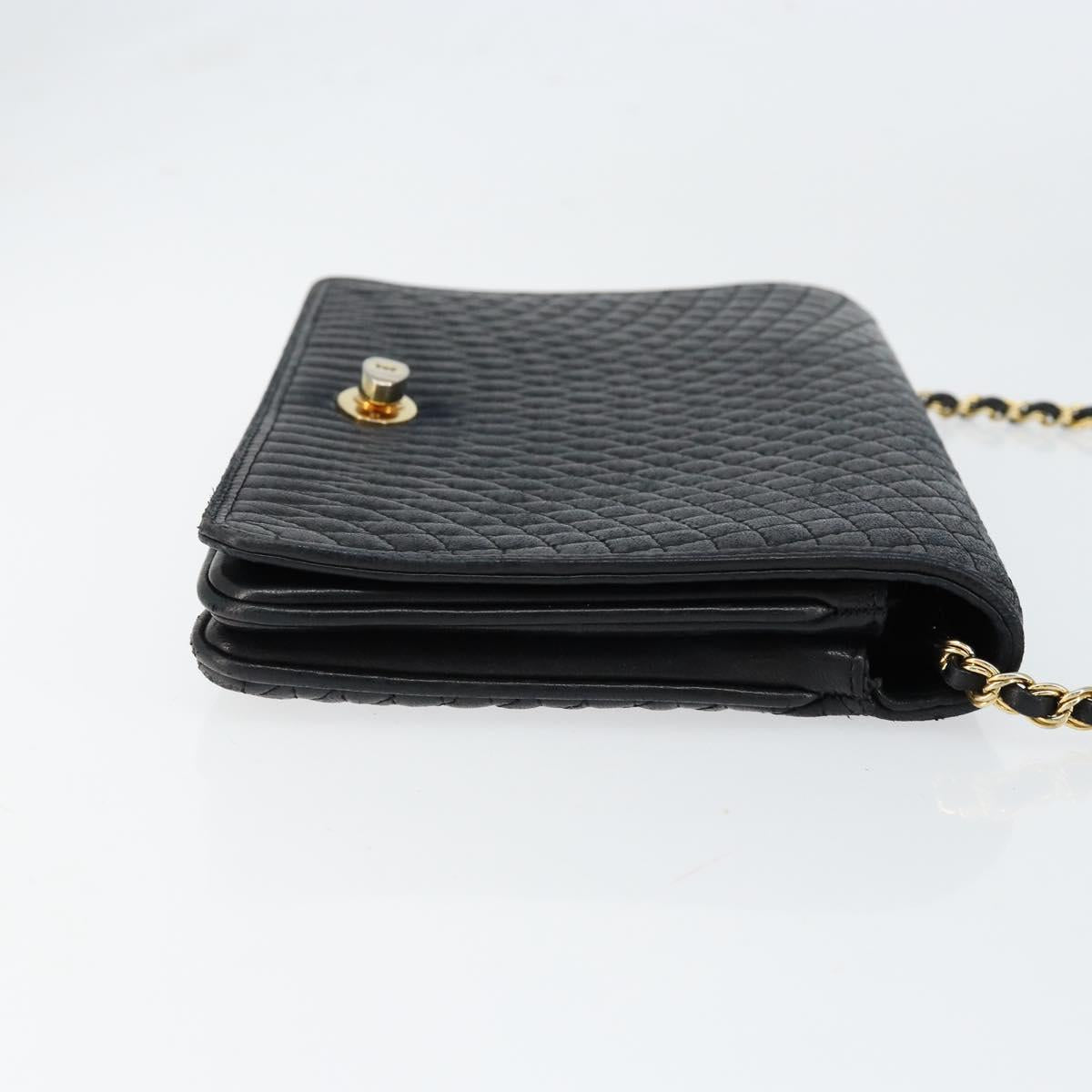 BALLY Quilted Chain Shoulder Bag Leather Black Gold Auth th6489