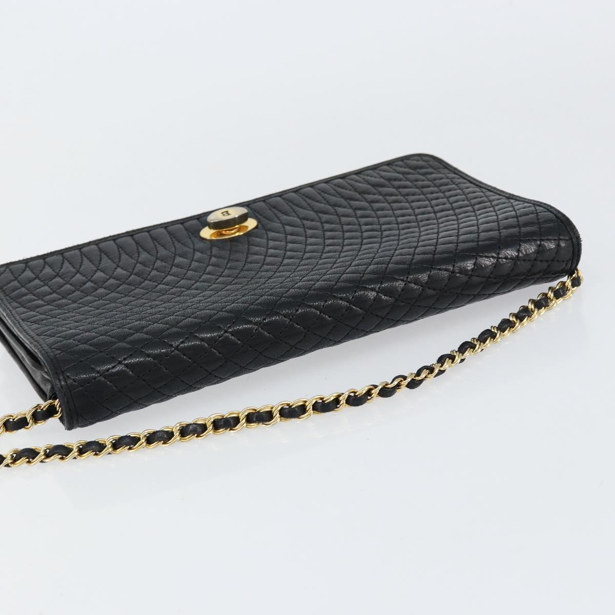 BALLY Quilted Chain Shoulder Bag Leather Black Gold Auth th6489