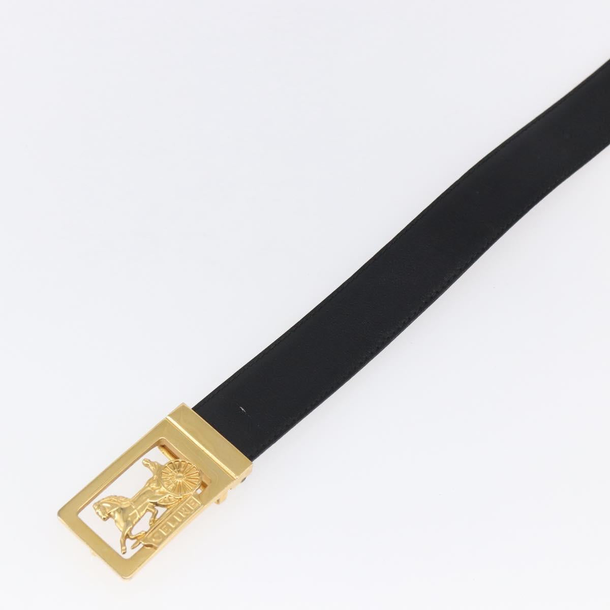CELINE Horse Carriage Belt Leather 38.6"" Black Auth th6491