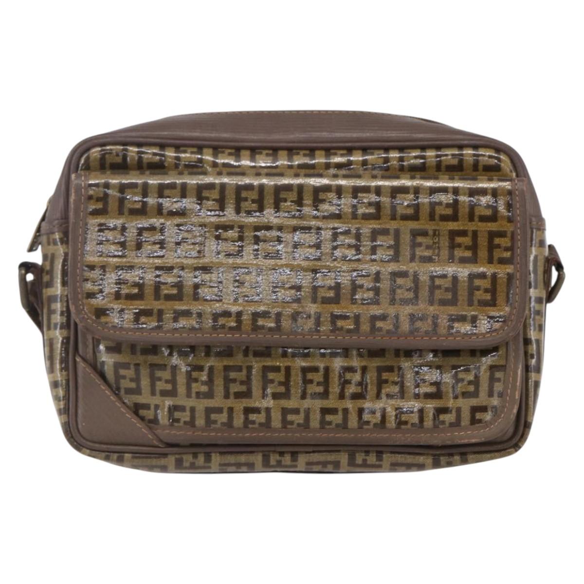 FENDI Zucchino Canvas Shoulder Bag Beige Auth th6516