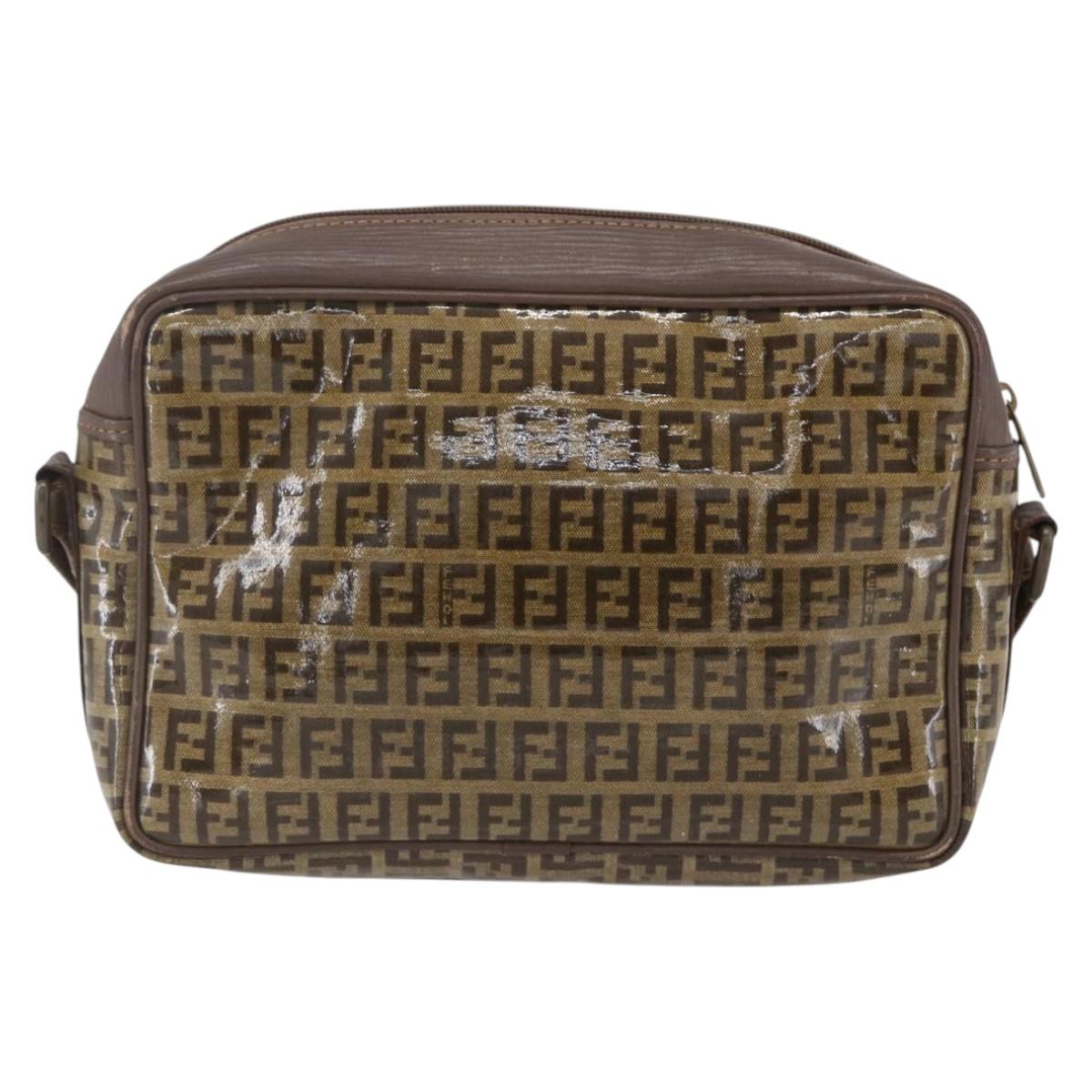 FENDI Zucchino Canvas Shoulder Bag Beige Auth th6516